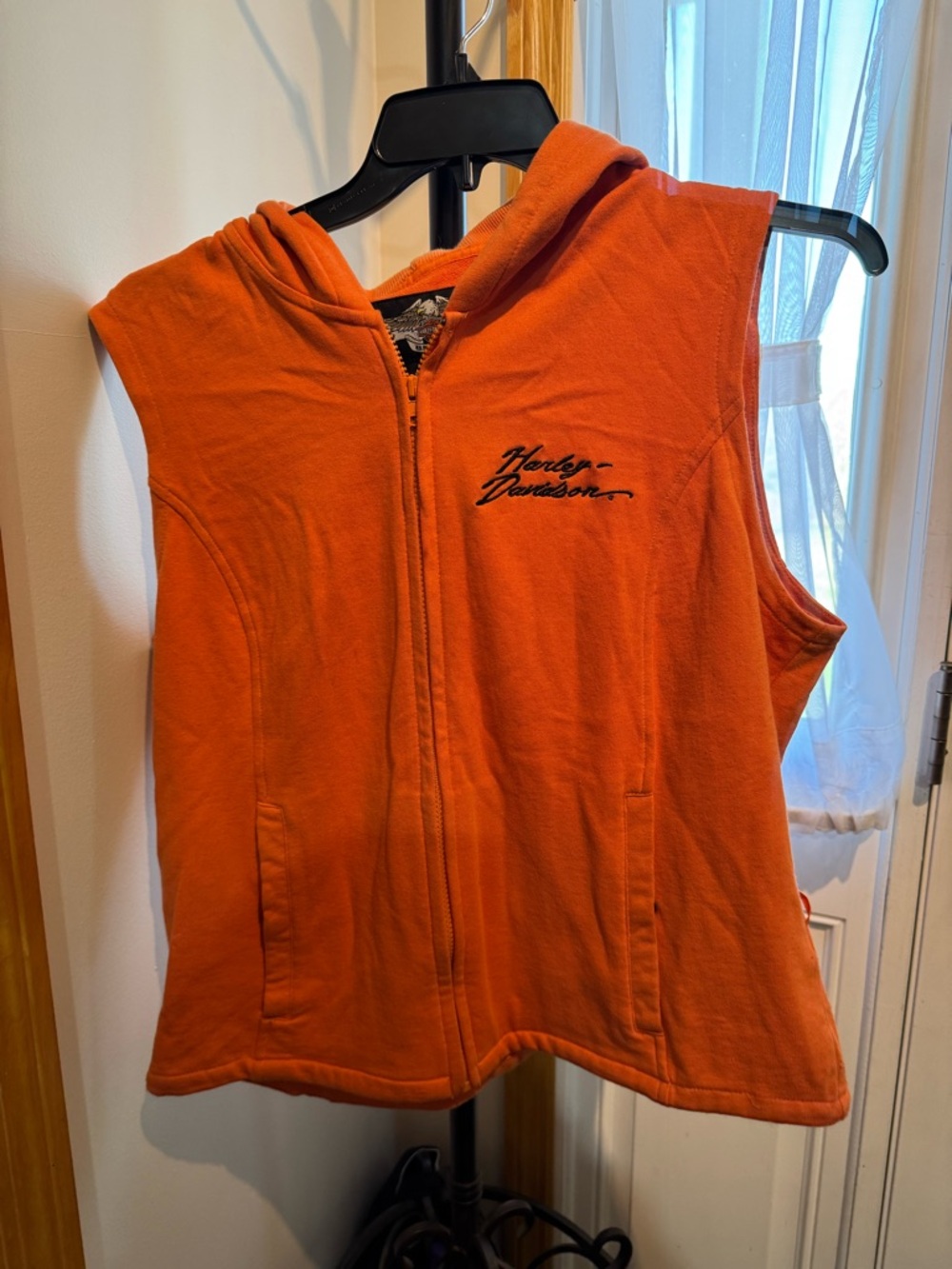 Harley-Davidson Women's Bright Orange Sleeveless Zip-Up Hoodie